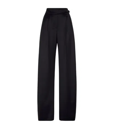 Brunello Cucinelli Virgin Wool And Satin Monili-detail Tuxedo Trousers In Black