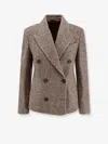 Brunello Cucinelli Wool Double-breasted Jacket With Front Pockets In Brown