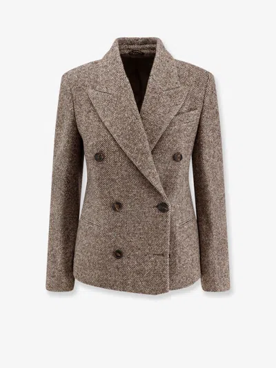 Brunello Cucinelli Virgin Wool And Silk Coat In Brown