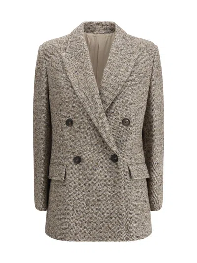 Brunello Cucinelli Virgin Wool And Silk Mélange Jacket In Brown