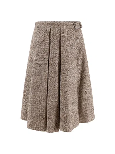 Brunello Cucinelli Virgin Wool And Silk Midi Skirt In Gray