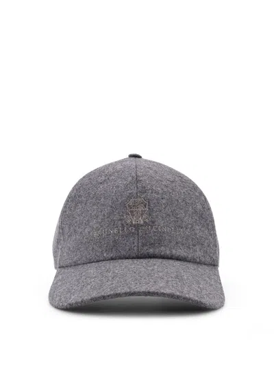 Brunello Cucinelli Virgin Wool Baseball Hat In Gray