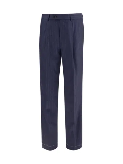 Brunello Cucinelli Virgin Wool Batavia Pinstriped Trousers In Blue