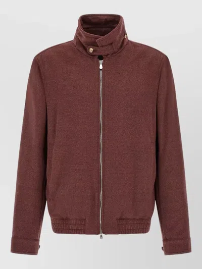 Brunello Cucinelli Virgin Wool Beaver Bomber Jacket In Burgundy