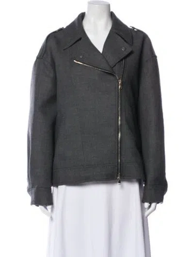 Pre-owned Brunello Cucinelli Virgin Wool Biker Jacket In Gray