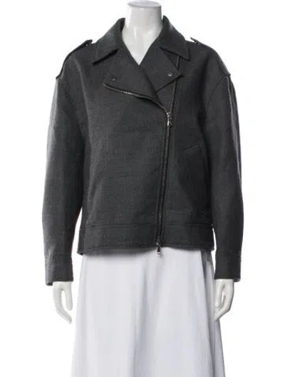 Pre-owned Brunello Cucinelli Virgin Wool Biker Jacket In Grey