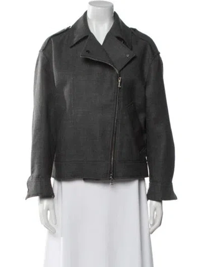 Pre-owned Brunello Cucinelli Virgin Wool Biker Jacket W/ Tags In Gray
