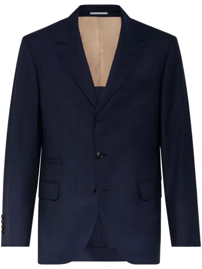 Brunello Cucinelli Checked Single-breasted Blazer In Blue