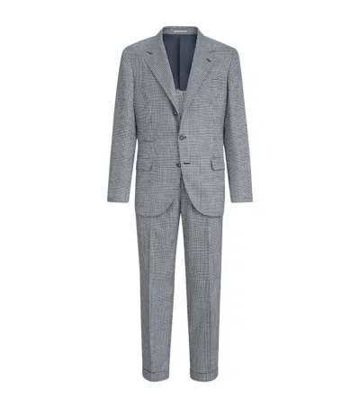 Brunello Cucinelli Virgin Wool-blend Prince Of Wales 2-piece Suit In Gray