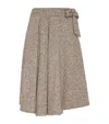 Brunello Cucinelli Belted Asymmetric Pleated Bead-embellished Wool-blend Wrap Skirt In Gray