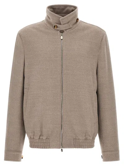 Brunello Cucinelli Virgin Wool Bomber Jacket In Beige