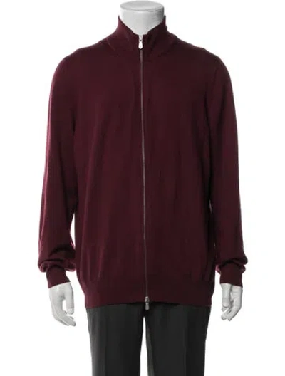 Pre-owned Brunello Cucinelli Virgin Wool Bomber Jacket In Burgundy