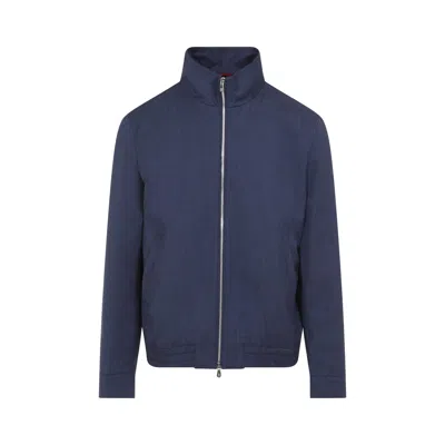Brunello Cucinelli Virgin Wool Bomber Jacket Men In Blue