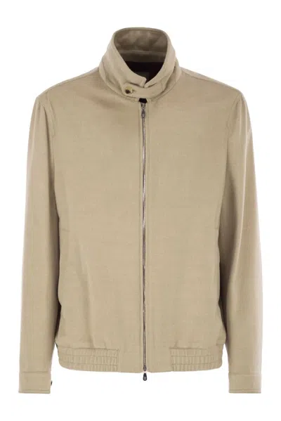 Brunello Cucinelli Virgin Wool Bomber Jacket With Stand Collar In Neutral