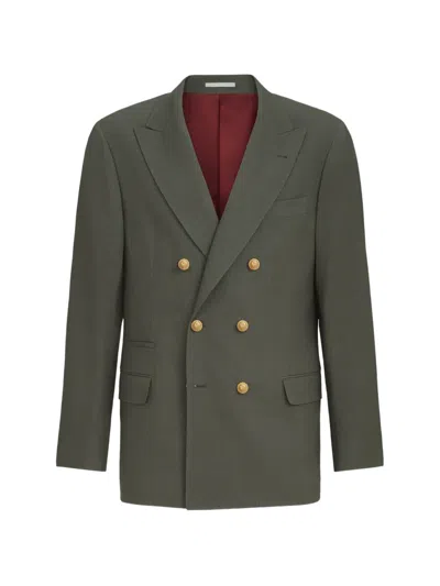 Brunello Cucinelli Virgin Wool Canvas One-and-a-half Breasted Deconstructed Blazer With Metal Buttons In Green
