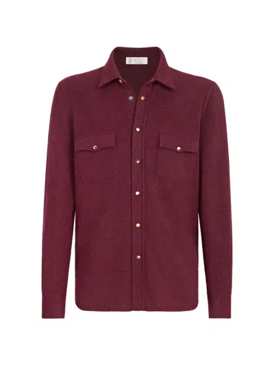Brunello Cucinelli Virgin Wool, Cashmere And Silk Knit Shirt In Red