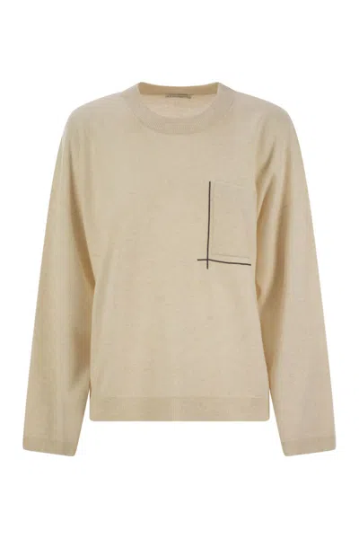 BRUNELLO CUCINELLI BRUNELLO CUCINELLI VIRGIN WOOL, CASHMERE AND SILK SWEATER WITH SHINY POCKET DETAIL