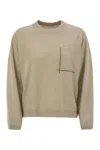 Brunello Cucinelli Women's Virgin Wool, Cashmere And Silk Sweater With Shiny Pocket Detail In Beige