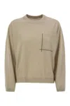 Brunello Cucinelli Virgin Wool, Cashmere And Silk Sweater With Shiny Pocket Detail In Neutral