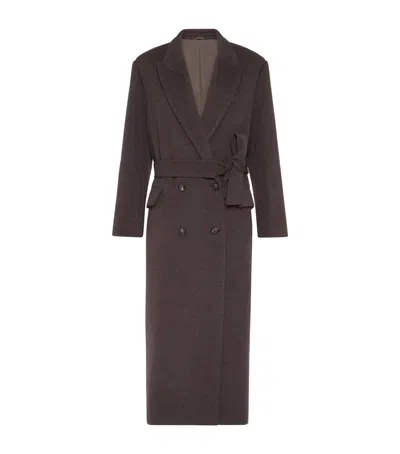 Brunello Cucinelli Virgin Wool-cashmere Belted Trench Coat In Brown