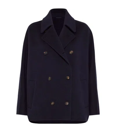 Brunello Cucinelli Virgin Wool-cashmere Double-breasted Jacket In Blue