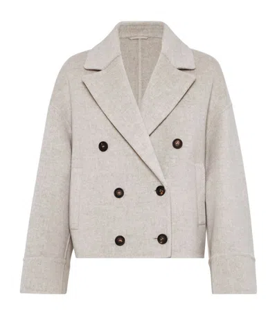 Brunello Cucinelli Virgin Wool-cashmere Double-breasted Jacket In Beige