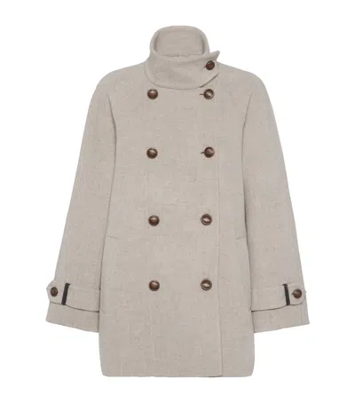 BRUNELLO CUCINELLI VIRGIN WOOL-CASHMERE PEA COAT