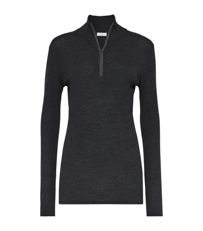 Brunello Cucinelli Virgin Wool-cashmere Rib-knit Sweater In Grey