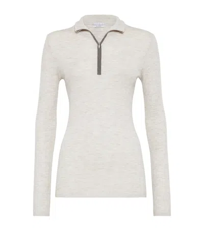 Brunello Cucinelli Virgin Wool-cashmere Rib-knit Sweater In Pearl Grey