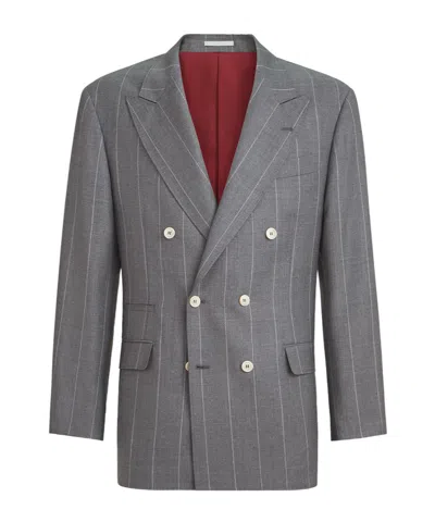 Brunello Cucinelli Virgin Wool Chalk Stripe One-and-a-half Breasted Tailor Blazer In Animal Print