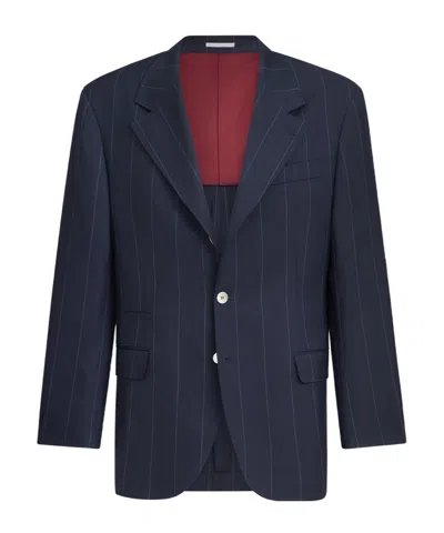 Brunello Cucinelli Virgin Wool Chalk Stripe Tailor Blazer In Animal Print