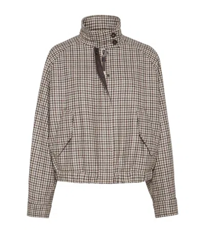 Brunello Cucinelli Virgin Wool Check Bomber Jacket In Brown