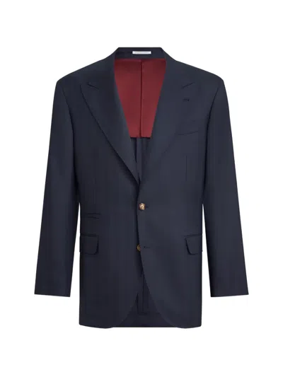 Brunello Cucinelli Virgin-wool Chevron Tailor Blazer With Peak Lapels In Blue