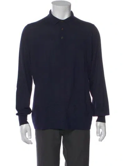 Pre-owned Brunello Cucinelli Virgin Wool Collar Polo Sweater In Blue