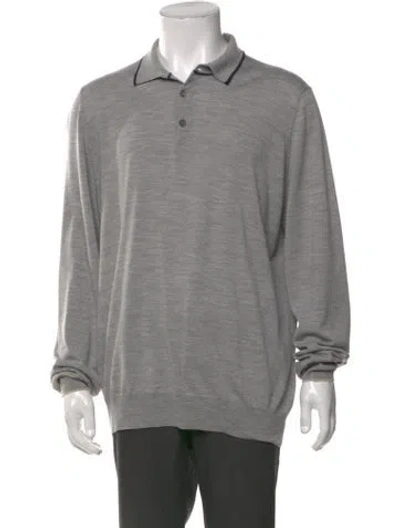 Pre-owned Brunello Cucinelli Virgin Wool Collar Polo Sweater In Gray