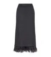 Brunello Cucinelli Virgin Wool Column Skirt With Detachable Feather Trim In Black