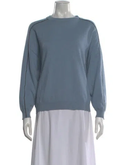 Pre-owned Brunello Cucinelli Virgin Wool Crew Neck Sweater In Blue