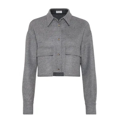 Brunello Cucinelli Virgin Wool Cropped Shirt Jacket In Grey