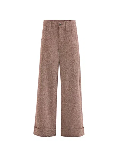 Brunello Cucinelli Virgin Wool Donegal Baggy Five-pocket Trousers With Monili In Brown