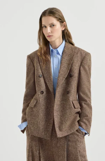 Brunello Cucinelli Virgin Wool Donegal Blazer With Monili In Brown