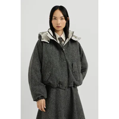 Brunello Cucinelli Virgin Wool Donegal Down Jacket With Detachable Hood And Shiny Zipper Pull In Multi