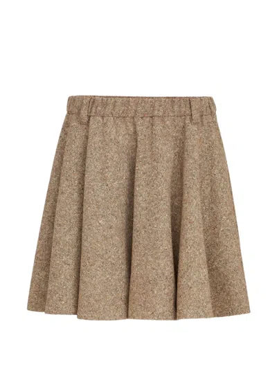 Brunello Cucinelli Virgin Wool Donegal Mini Circle Skirt With Monili In Brown