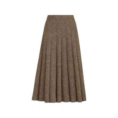Brunello Cucinelli Virgin Wool Donegal Pleated Skirt In Brown