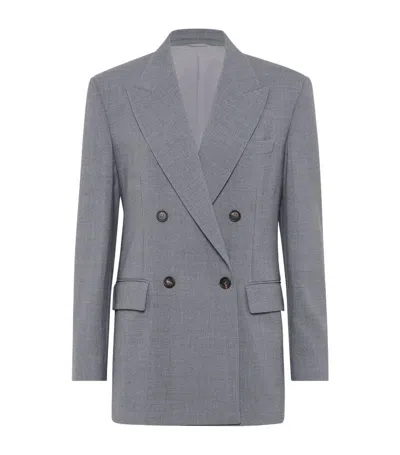 Brunello Cucinelli Virgin Wool Double-breasted Blazer In Medium Grey