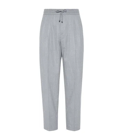 Brunello Cucinelli Virgin Wool Drawstring Trousers In Grey