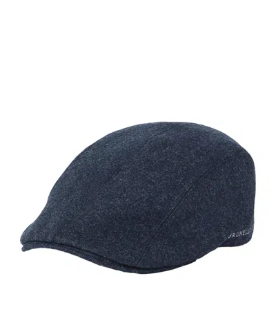 Brunello Cucinelli Virgin Wool Embroidered Flat Cap In Black