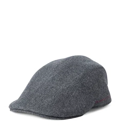 Brunello Cucinelli Virgin Wool Embroidered Flat Cap In Gray
