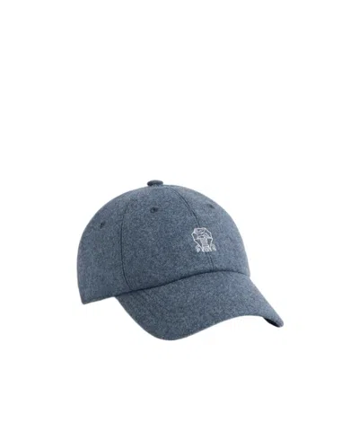 Brunello Cucinelli Virgin Wool Flannel Baseball Cap With Embroidered Logo In Brown