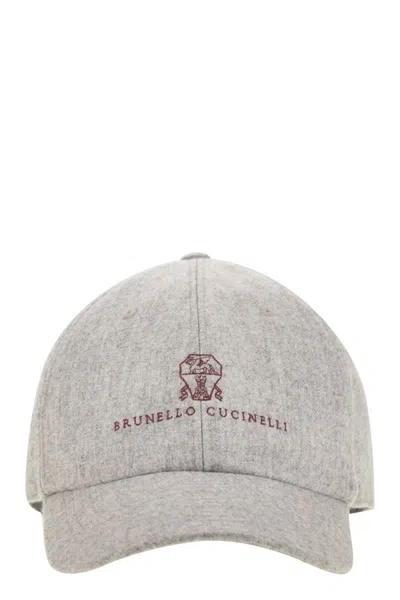 Brunello Cucinelli Virgin Wool Flannel Baseball Cap With Embroidery