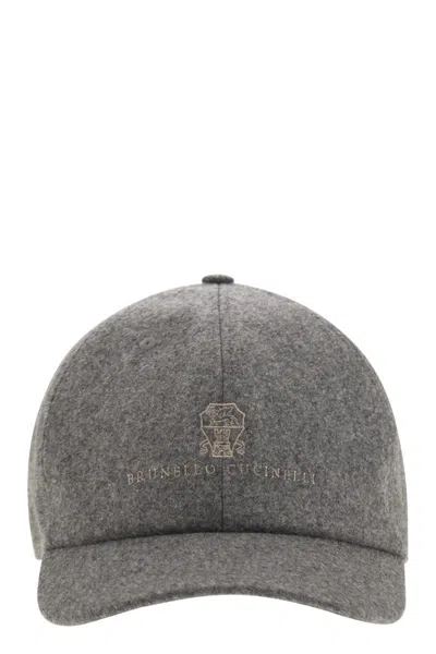 BRUNELLO CUCINELLI BRUNELLO CUCINELLI VIRGIN WOOL FLANNEL BASEBALL CAP WITH EMBROIDERY